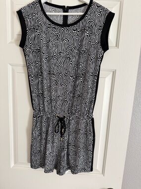 Michael Kors Black and White Printed Drawstring Romper